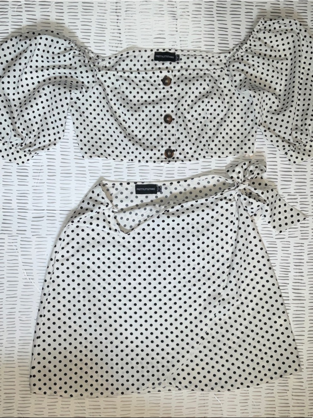 PrettyLittleThing White Mini Skirt with Black Polka Dots